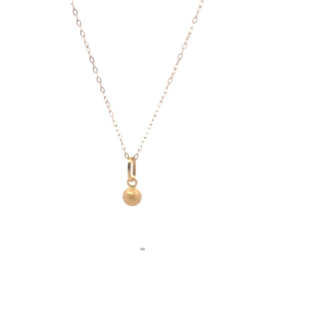 18K Gold Necklace Chain 17.75 inches Pendant Ball Frosted - Picture 2 of 8